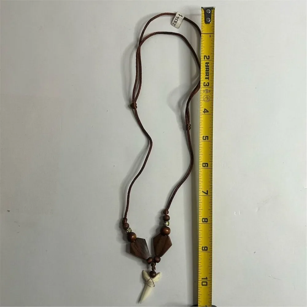Adjustable Shark Tooth Pendant Necklace with Wooden Beads‎ Unisex